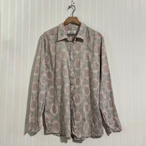 Calvin Klein Vintage 100% Cotton Paisley Floral Mosaic Button Down Shirt XL